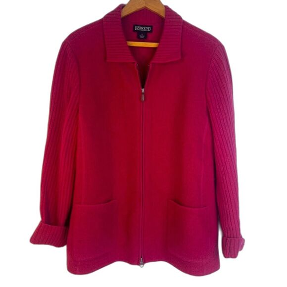 Lands End 100% Wool Zip Up Sweater Cardigan Elevated Basic Capsule Size 16 Pink - Picture 1 of 11
